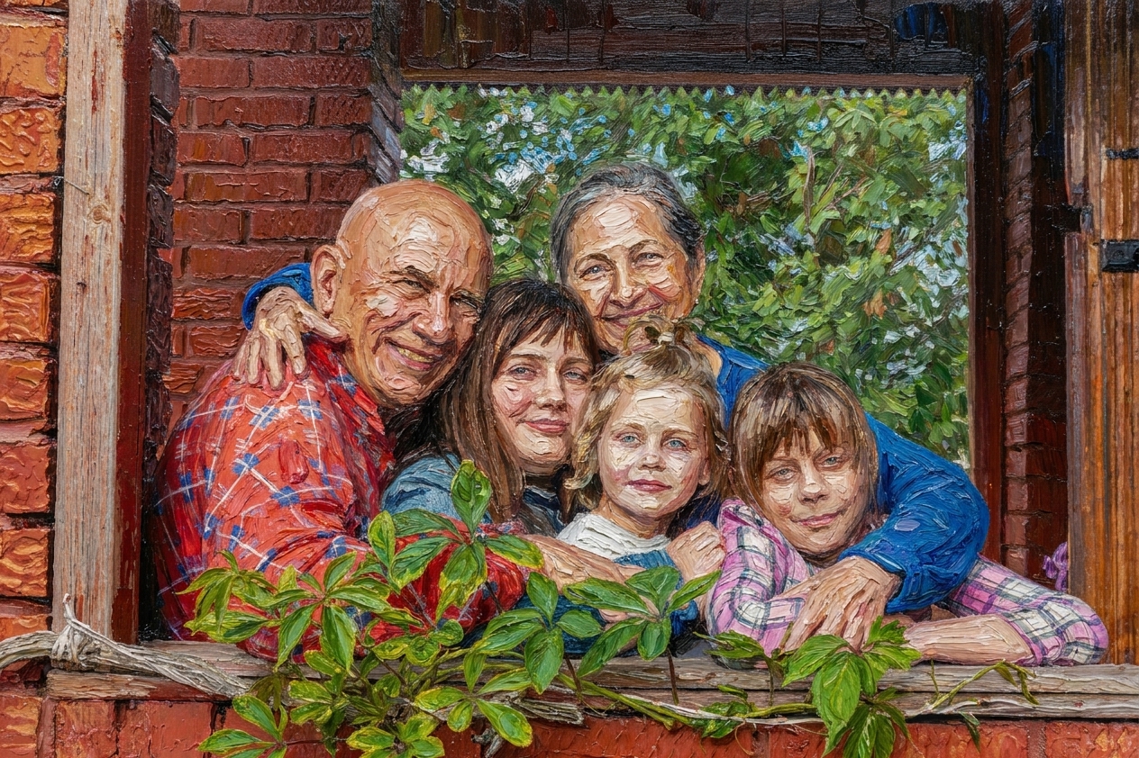 Illustrative cross-generational portrait